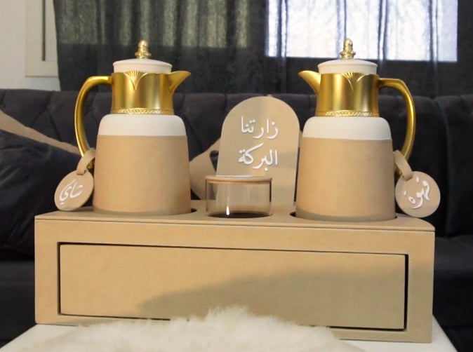 طقم الشاي والقهوة الجلد الدوار