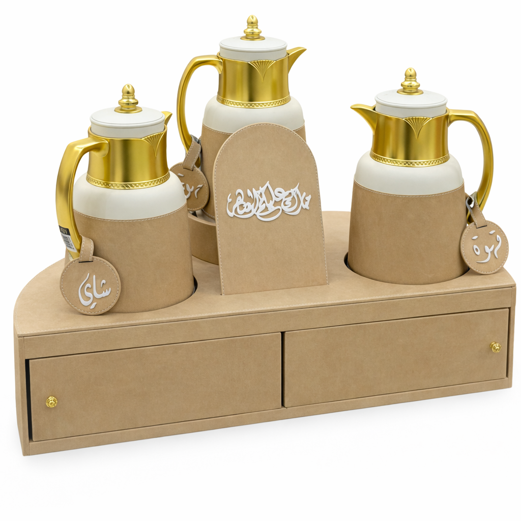Large Rotary Leather Tea - Coffee Set